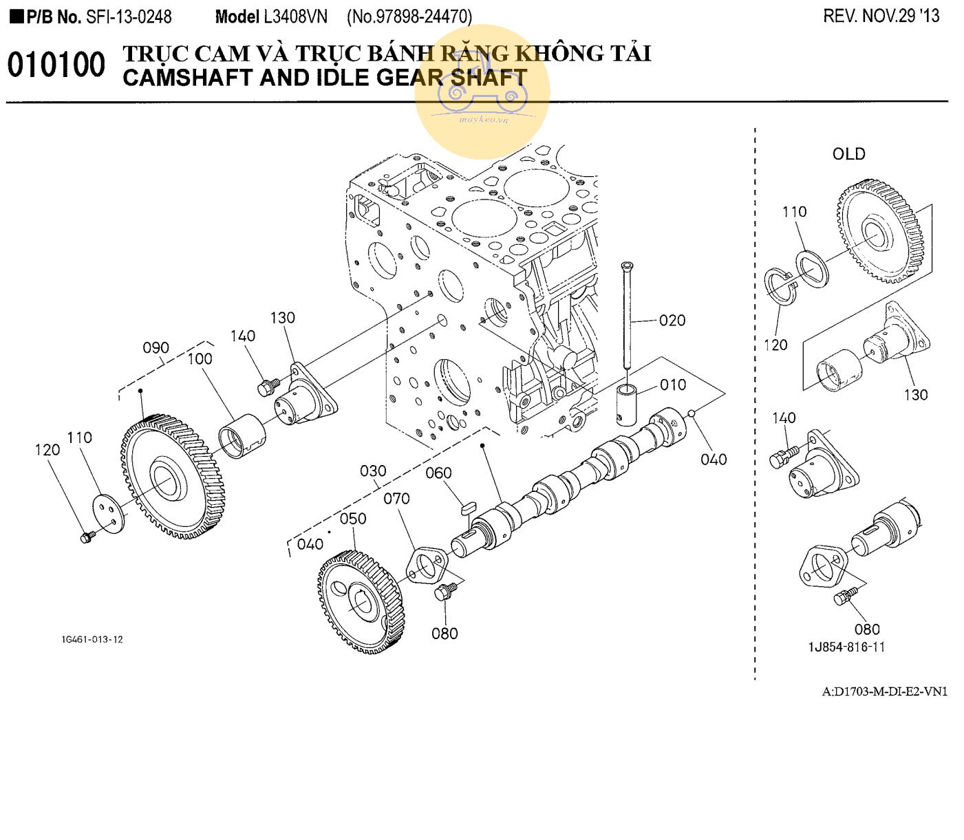 Trục cam và bánh răng không tải